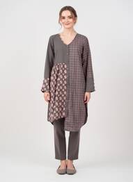 Tunique manches longues fermeture boutonnée sur le devant gris RHUM RAISIN femme