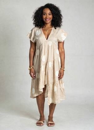 Robe mi-longue manches courtes manches courtes beige RHUM RAISIN femme