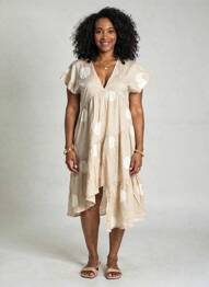 Robe mi-longue manches courtes manches courtes beige RHUM RAISIN femme