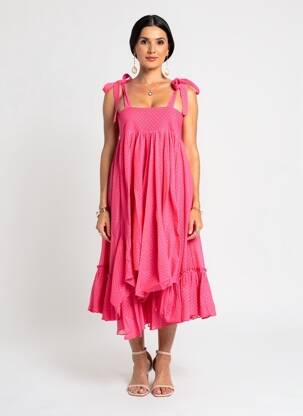 Robe mi-longue doublure fines bretelles rose RHUM RAISIN femme