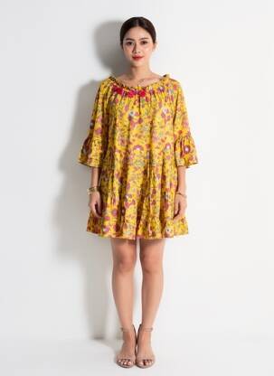 Robe courte manches 3/4 manches 3/4 jaune RHUM RAISIN femme