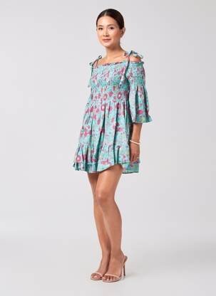 Robe courte manches 3/4 manches 3/4 bleu RHUM RAISIN femme