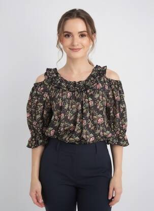Blouse tissage popeline manches 3/4 noir RHUM RAISIN femme