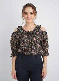 Blouse imprimé fleurs manches 3/4 noir RHUM RAISIN femme