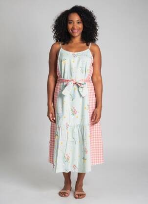 Robe mi-longue imprimé fleurs fines bretelles bleu RHUM RAISIN femme