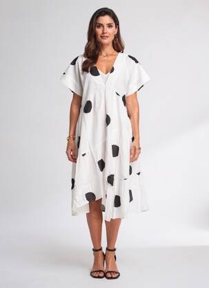 Robe mi-longue manches courtes manches courtes beige RHUM RAISIN femme