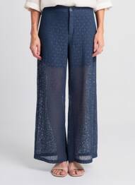 Pantalon large fermeture zippée sous rabat boutonné taille normale bleu CREAM femme