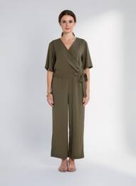 Combi-pantalon tissage crêpe manches courtes vert CREAM femme