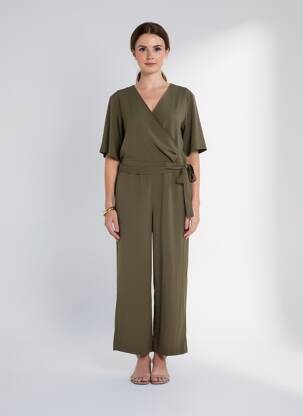 Combi-pantalon tissage crêpe manches courtes vert CREAM femme