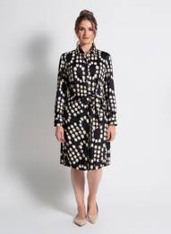 Robe mi-longue imprimé fantaisie manches longues noir K-DESIGN femme
