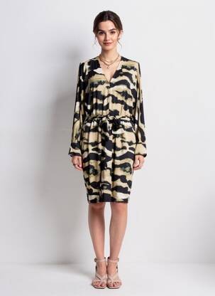 Robe mi-longue manches longues manches longues beige K.F FASHION femme