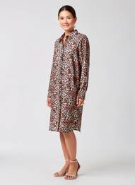 Robe mi-longue coupe fluide manches longues marron CREAM femme