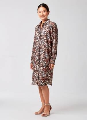 Robe mi-longue coupe fluide manches longues marron CREAM femme
