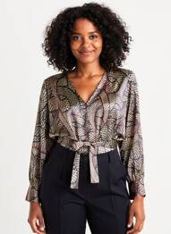 Blouse imprimé fantaisie manches longues beige K-DESIGN femme