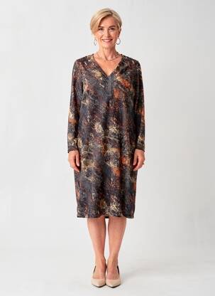 Robe mi-longue manches longues manches longues noir GUY DUBOUIS femme