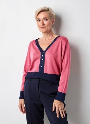 Pull col v manches longues rose MARBLE femme