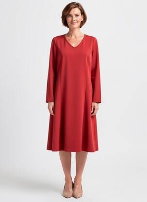 Robe mi-longue manches longues manches longues rouge GUY DUBOUIS femme