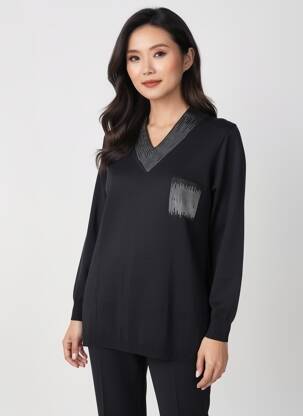 Pull col v manches longues noir GREGORY PAT femme