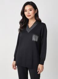 Pull col v manches longues noir GREGORY PAT femme