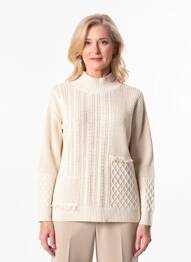 Pull maille tricot manches longues beige OLSEN femme