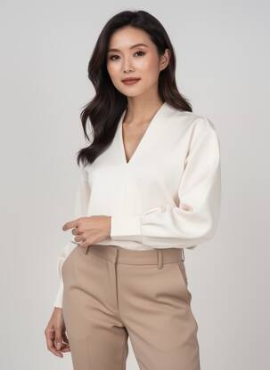 Pull coupe cintrée manches longues blanc OLSEN femme