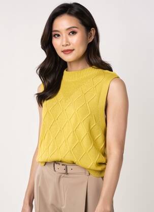 Pull coupe droite manches courtes vert OLSEN femme