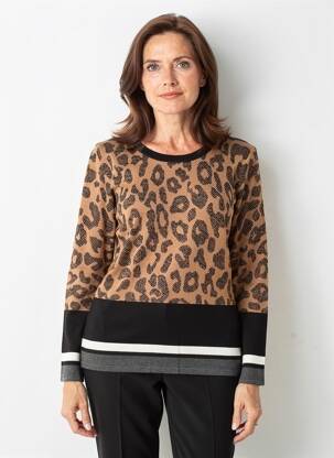 Pull coupe cintrée manches longues marron MARBLE femme