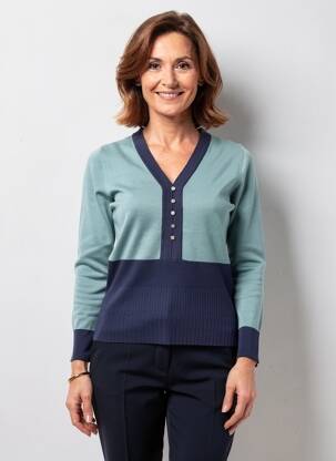 Pull coupe cintrée manches longues bleu MARBLE femme
