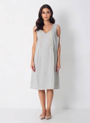Robe mi-longue imprimé fantaisie sans manche blanc POMKIN femme