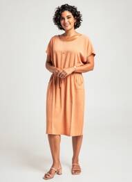 Robe mi-longue tissage crêpe manches courtes orange TELMAIL femme