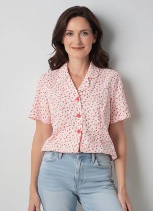 Chemisier manches courtes manches courtes rouge GRIFFON femme