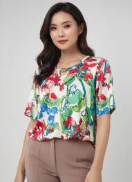 T-shirt stretch manches courtes vert GRIFFON femme