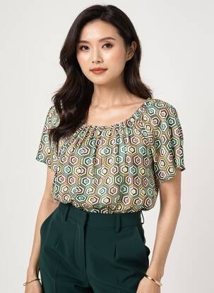 Top tissage crêpe manches courtes marron TELMAIL femme