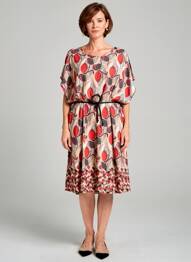 Robe mi-longue imprimé fleurs manches courtes rouge GRIFFON femme