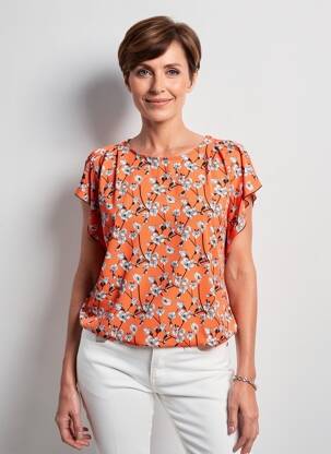 Blouse imprimé fleurs manches courtes orange TELMAIL femme