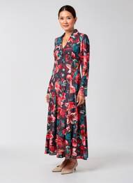 Robe longue imprimé fantaisie manches longues bleu MALOKA femme