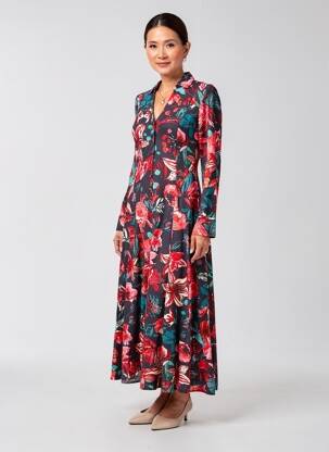 Robe longue imprimé fantaisie manches longues bleu MALOKA femme
