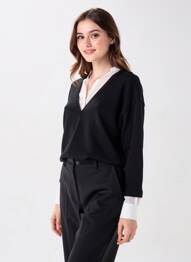 Pull col v manches longues noir EMA BLUE'S femme