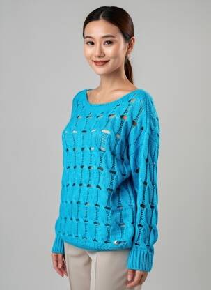 Pull coupe droite manches longues bleu SEE THE MOON femme