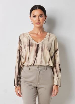 T-shirt imprimé fantaisie manches longues beige SEE THE MOON femme