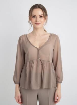 Top coupe cintrée manches 3/4 marron EVALINKA femme
