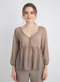 Top coupe cintrée manches 3/4 marron EVALINKA femme