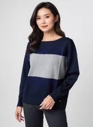 Pull tissage chiné manches longues bleu THALASSA femme