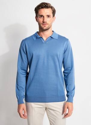 Pull col polo manches longues bleu BRUNO LEONI homme