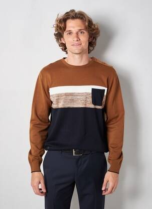Pull stretch manches longues marron RMS26 homme