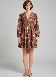 Robe courte manches longues manches longues marron BY ONE femme