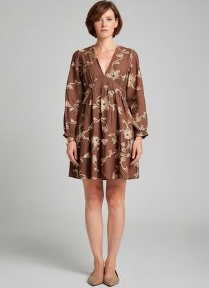 Robe courte manches longues manches longues marron BY ONE femme