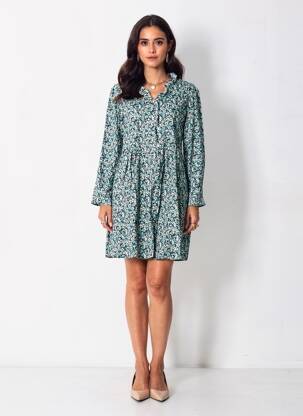 Robe courte manches longues manches longues bleu VIC VIA femme