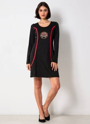 Robe courte manches longues manches longues noir IPANIMA femme