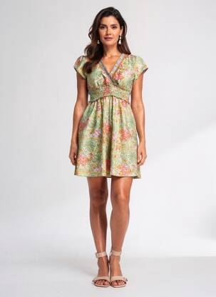 Robe courte manches courtes manches courtes vert ALLER SIMPLEMENT femme